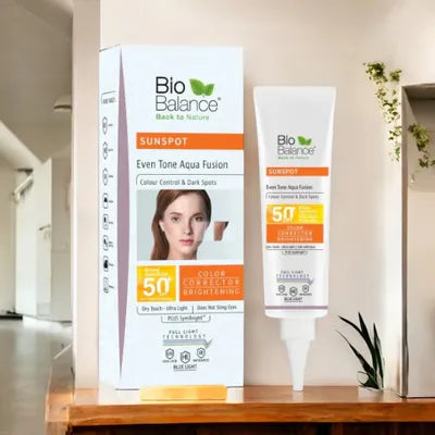 Bio Balance Sunspot Even Tone Aqua Fusion Spf 50 Dry Touch بايو بالانس واقي شمسي للبشرة الدهنية المعرضة للتصبغات شفاف